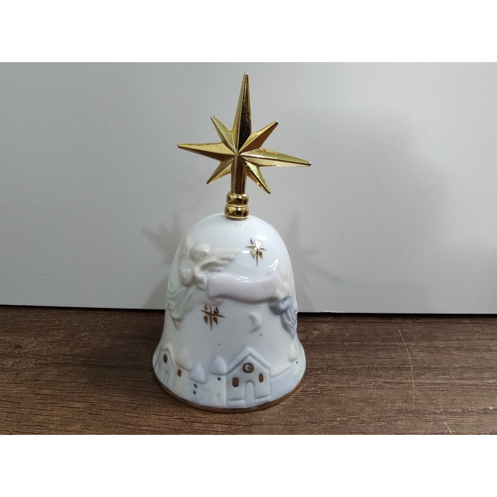 VTG Porcelain Russ Berries Angels Over City Gild Tone Star Bell B9